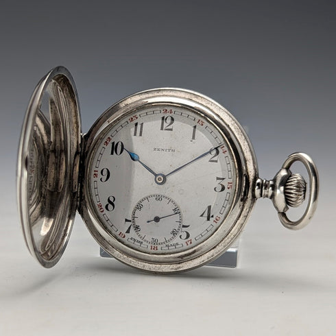 1930年頃 ヴィンテージ ゼニス 懐中時計 細密彫刻銀側ハンターケース 動作良好